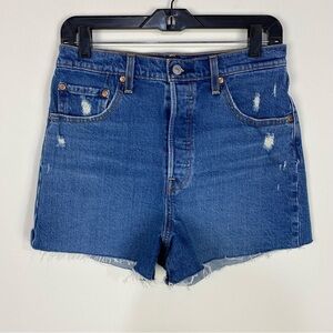 Levi's Ribcage Denim Jean Shorts Raw Hem Fray